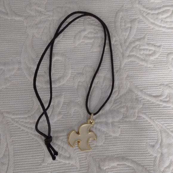 ENAMEL HOLY SPIRIT PENDANT ON EXPRESSO COLOR CORD NEW - Picture 1 of 3